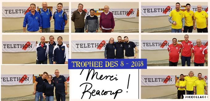 Trophée des 8 - Téléthon 2018
Le Camp - Team Legend - Président - Euroboules - Sél. Genevoise - Champion Suisse - Sél. Mixte - Vainqueur 2017
